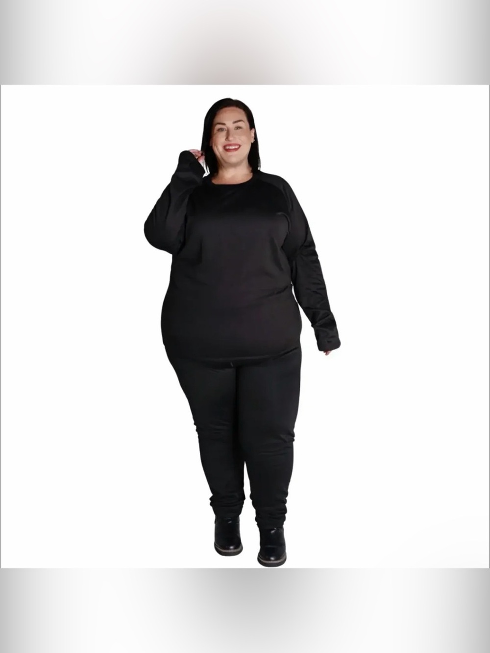 Black Plus-Size Top And Bottom Snow Base Layer Set
